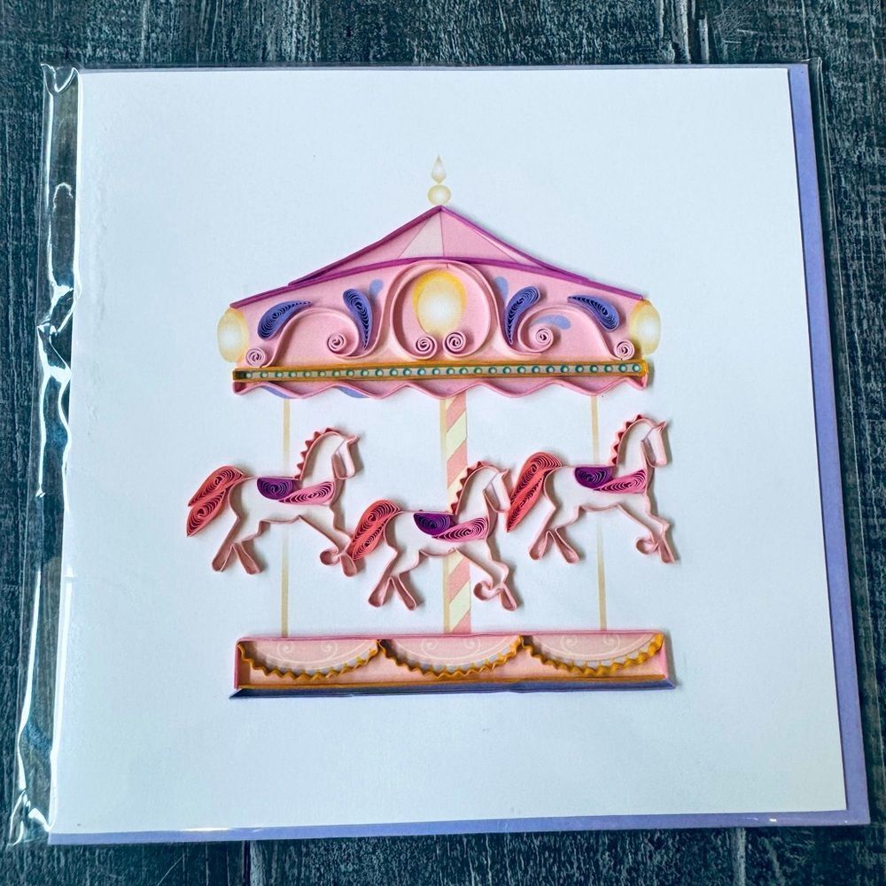 Quilling Card Pink Carousel Quill Art Greeting Card